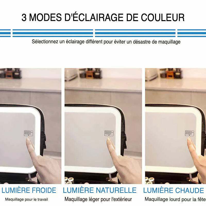 Ouabahas™ - Luxe Nomade : Le Sac de Maquillage avec Miroir LED pour une Beauté Parfaite Partout !