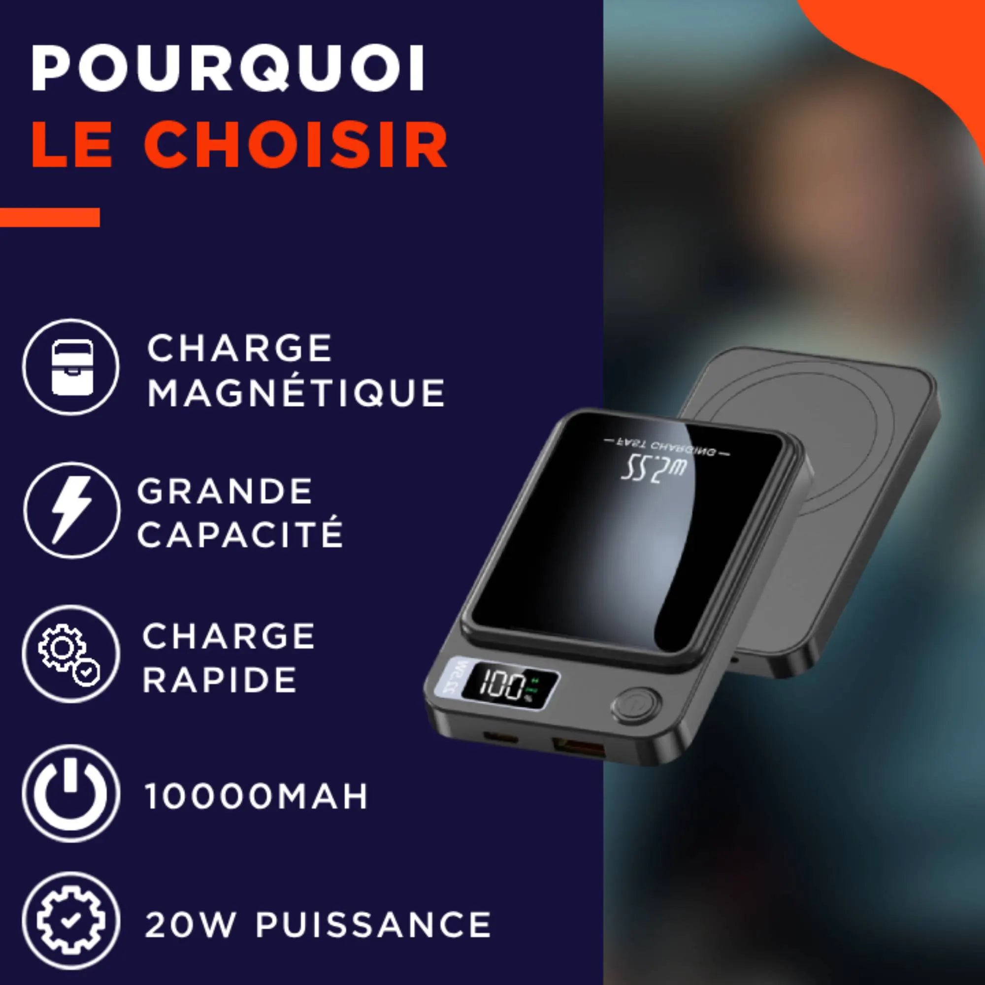 OUABAHAS™ - ChargeMax : Batterie Externe Magnétique Ultra-Puissante