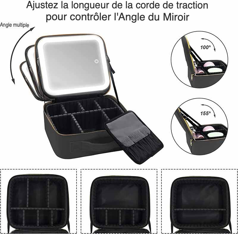Ouabahas™ - Luxe Nomade : Le Sac de Maquillage avec Miroir LED pour une Beauté Parfaite Partout !