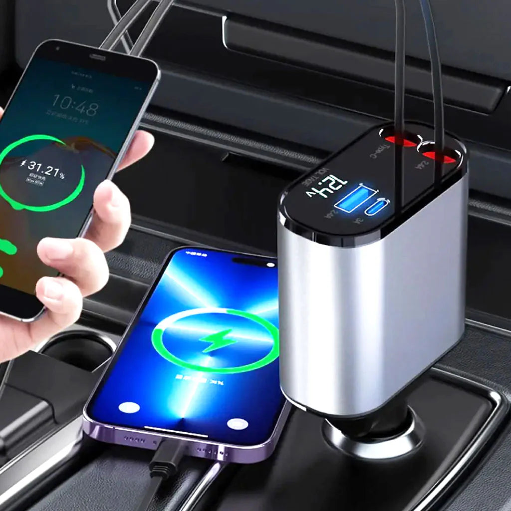 FlexiCharge™ – Chargeur de Voiture Rétractable et Polyvalent