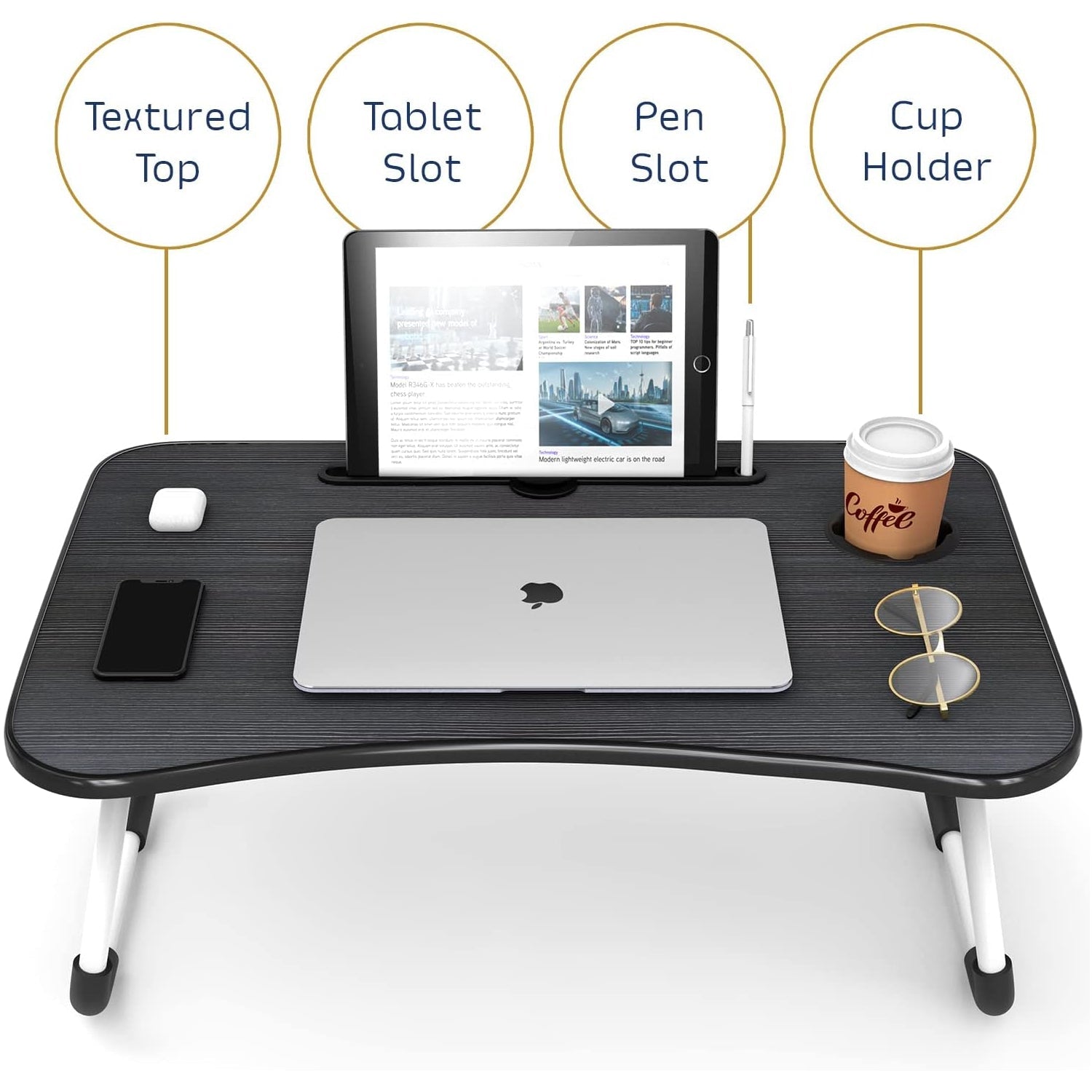 Ouabahas™ - Table Pliante pour Ordinateur Portable - Parfaite pour le Lit et le Canapé