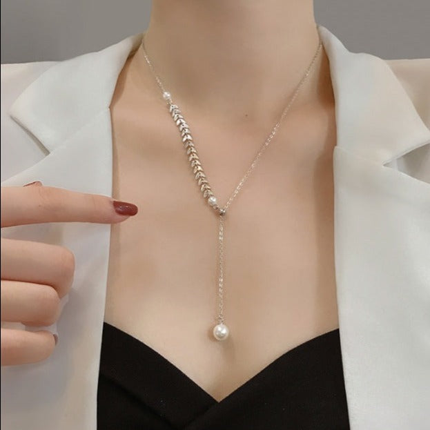 Ouabahas™ - Collier Élégant avec Perle et Feuille de Blé