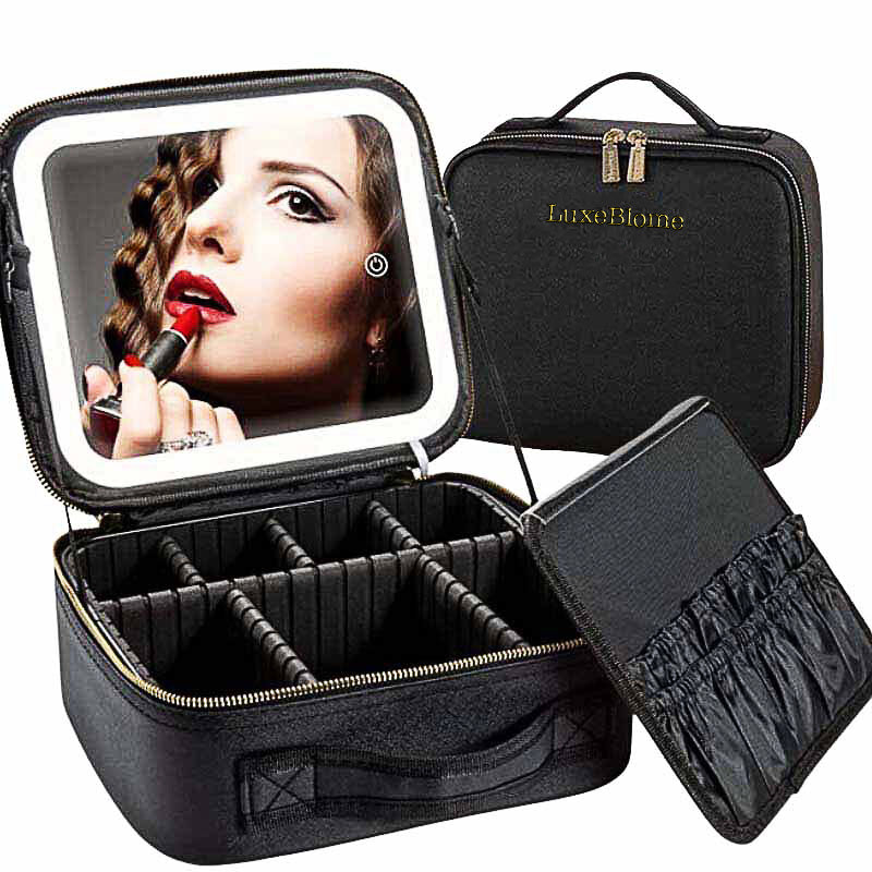 Ouabahas™ - Luxe Nomade : Le Sac de Maquillage avec Miroir LED pour une Beauté Parfaite Partout !