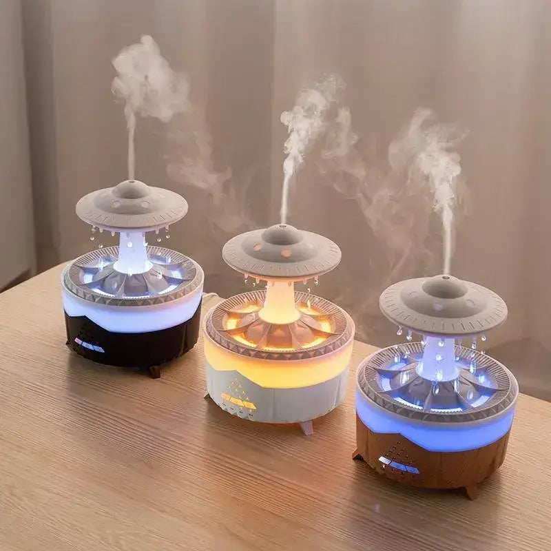 Ouabahas™ - Humidificateur d'Air 3-en-1 avec Diffusion d'Huiles Essentielles et Effet Pluie Relaxant