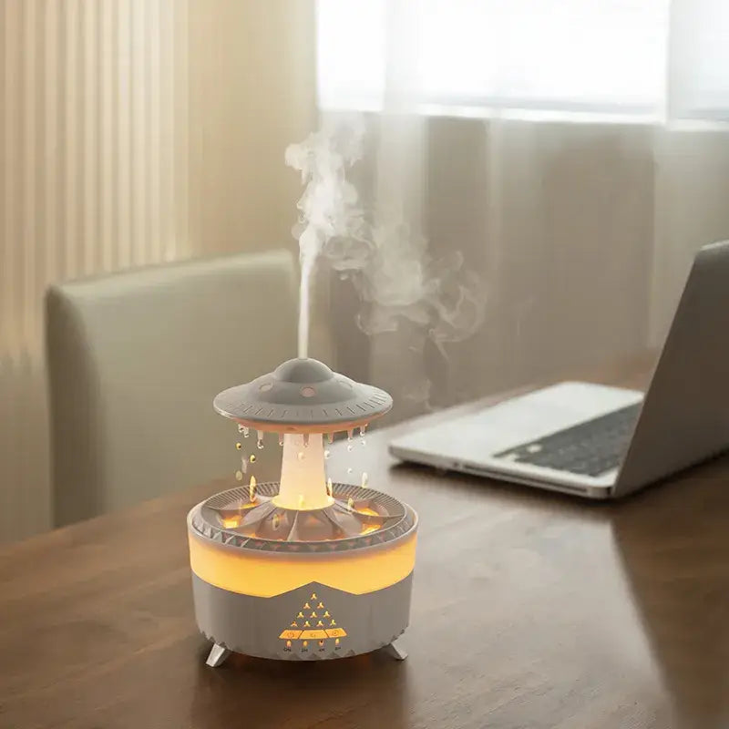 Ouabahas™ - Humidificateur d'Air 3-en-1 avec Diffusion d'Huiles Essentielles et Effet Pluie Relaxant