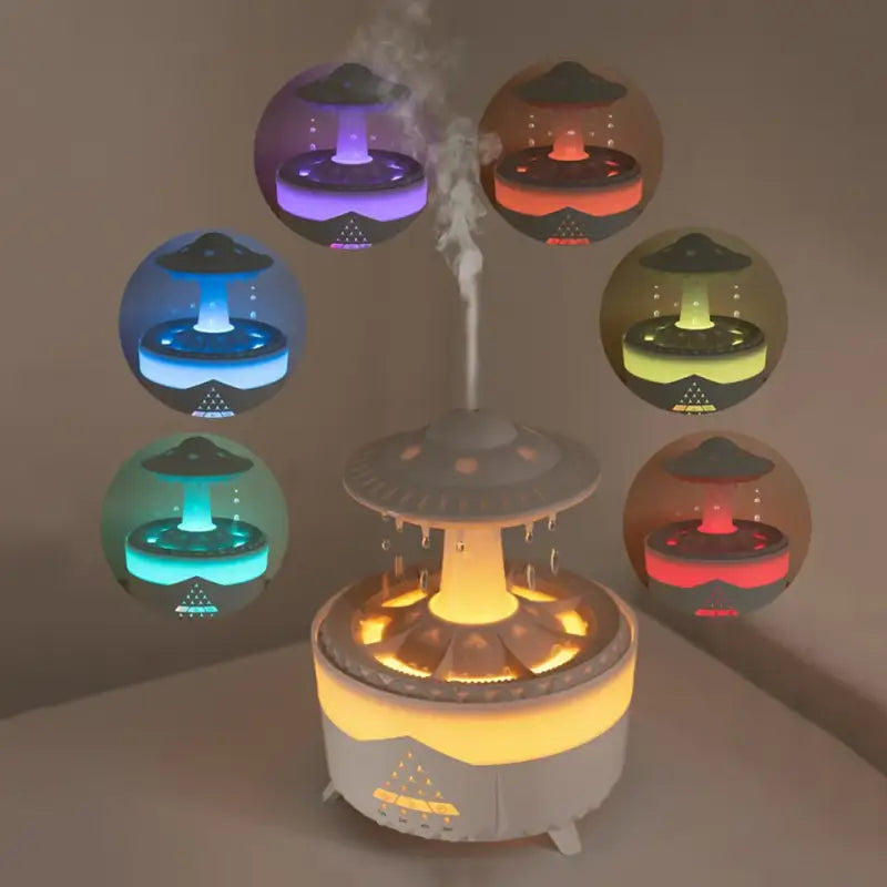 Ouabahas™ - Humidificateur d'Air 3-en-1 avec Diffusion d'Huiles Essentielles et Effet Pluie Relaxant