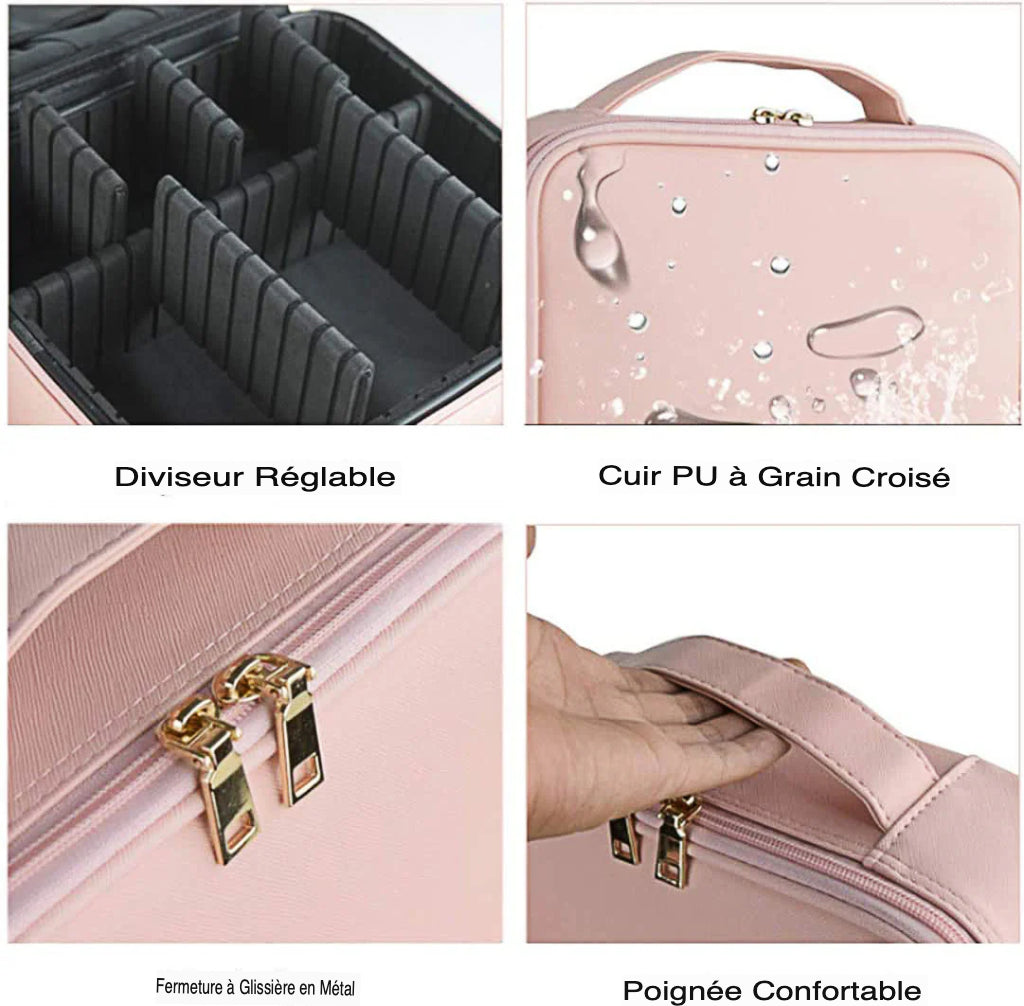 Ouabahas™ - Luxe Nomade : Le Sac de Maquillage avec Miroir LED pour une Beauté Parfaite Partout !
