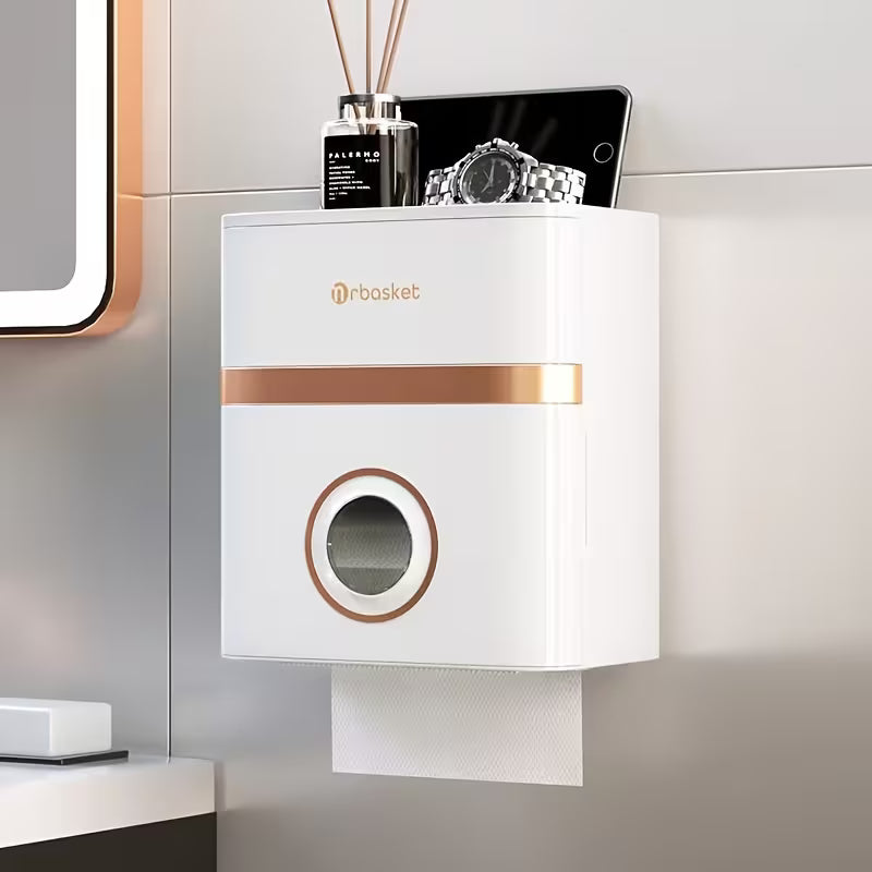 AquaShelf™ - Porte-papier toilette waterproof avec étagère multifonction – design moderne & installation sans perçage